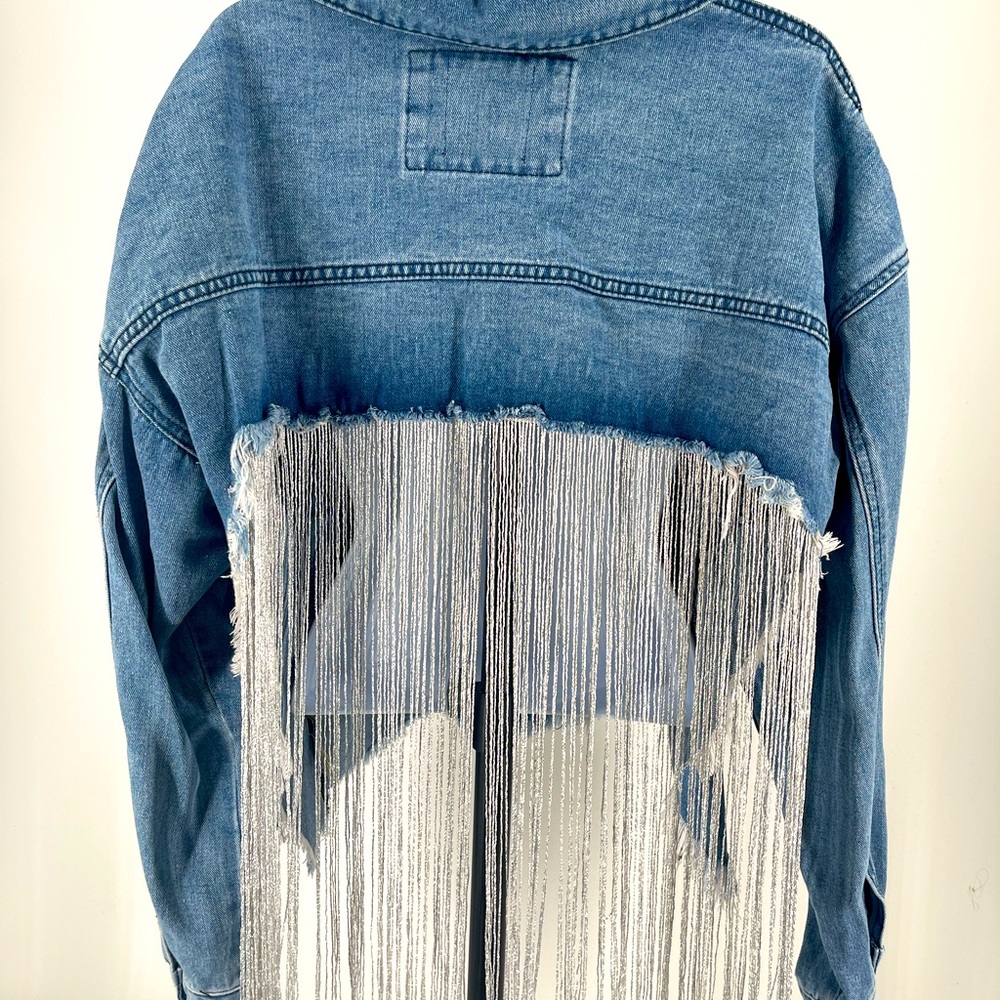 Fantastic Fawn oversized Denim Jacket with fringe.
